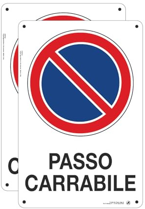 Cartello Passo carrabile Segnaletica - 20x30cm 100% Made in Italy - 2 Pz Plastica Resistente UV Impermeabile
