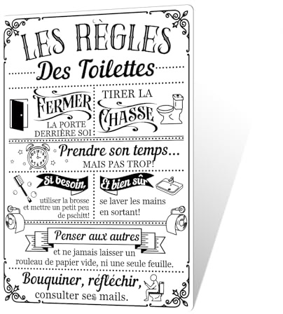 Putuo Decor Plaque Métal Rétro Règles des Toilettes – Enseigne WC Humoristique en Noir et Blanc, Déco Murale pour Salle de Bain, Maison ou Établissements Publics