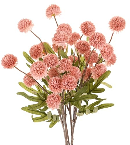 M METERXITY 6Pcs Flores Artificiales De Bola De Crisantemo, 20 Pulgadas 5 Cabezas Ramo De Seda Falsa De Crisantemo Flores Falsas De Toque Real para Hogar/Boda/Navidad/Fiesta [Rojo Camarón]