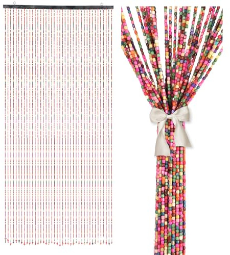 YCBTREE Beaded Door Curtain, 41 Strands Door Screen 90 x 195 cm Colorful Boho Bamboo Handmade Hanging Door Beads Windows Room Dividers Fly Screen for Doorway