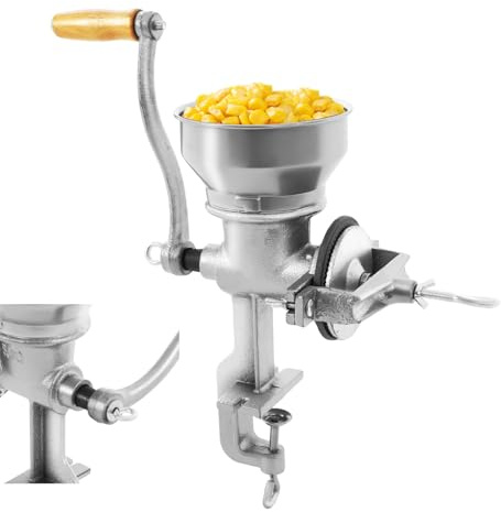 Molinillo de cereales manual de acero inoxidable con abrazadera de mesa, molinillo de café ajustable para frutos secos y especias, capacidad de 1,1 kg y acero inoxidable, mecanismo de hierro fundido