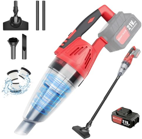 Bowose Handheld Vacuum Cleaner Cordless 5500Pa, with 2200mAh battery 40 Mins Twin Battery, LED Light, Washable HEPA Filter, 2-in-1 Brush Set, Red&Black for Car & Home