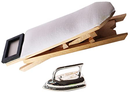 Milisten Mini Fer à Repasser et Table de Repassage Bois et Alliage Décoration Mini Maison pour Garçon Fille et Créatif pour Maison de Poupées