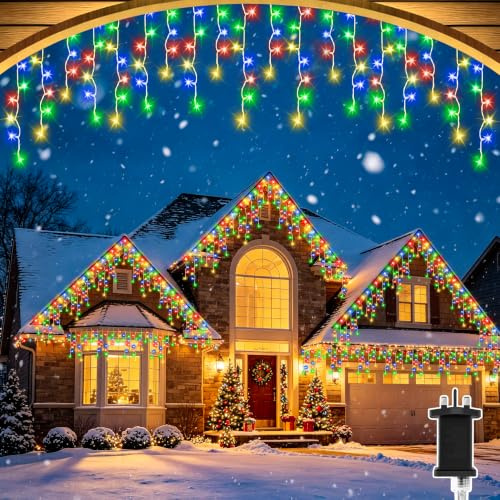 cshare Lichterkette Eisregen Außen, 20M 480er LEDs Mehrfarbig Lichterketten Eisregen Weihnachtsbeleuchtung Strom mit Timer,Wasserdicht Lichtervorhang für Balkon Haus Fenster Weihnachtsdeko Aussen