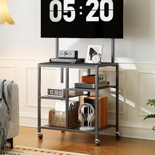 HOOBRO Mobile TV Stand on Wheels, Rolling TV Stand with Storage Shelves for 23-50 Inch TVs, Rolling Entertainment Center for Small Space, Living Room, Bedroom, Study, Black EBB37DS01