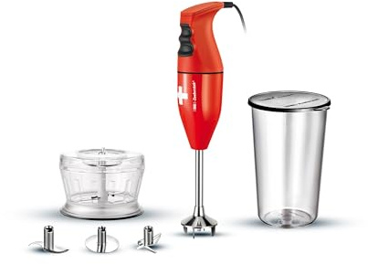 ESGE-Zauberstab 9240025 E 120 Select Rot, Stabmixer, Pürierstab inkl. Multimesser, Schlagscheibe Fleisch- und Gemüsemesser, Zerkleinerer, Messbecher 120 Watt