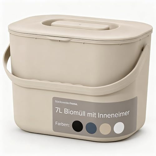 Black Sweden Home Cubo de Basura Orgánica para Cocina -7 L -Compostador de Diseño – Cubo Bio Hermético Antiodores -Compostaje para Cocinaa con Tapa -Contenedor de Residuos Orgánicos para Cocina -Beige