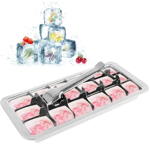 Stainless Steel Ice Cube Tray,18 Slot Removable Metal Ice Cube Maker with Handle Easy to Release Detachable Freezer ICES Cubes Moulds for DIY ICES Cubes and Frozen Foods