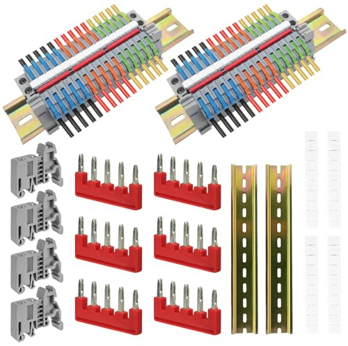 Set di 30 morsetti compatti per guide DIN DIN da 0,08 – 2,5 mm², morsetti con strisce vuote di collegamento, morsettiera con 5 pin e guide