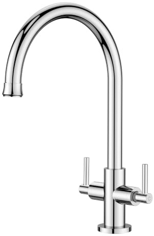 Hurran Stainless Steel Kitchen Mixer Tap, Single Hole Deck Mount | Sink Taps, Dual Lever Control, 360° Swivel