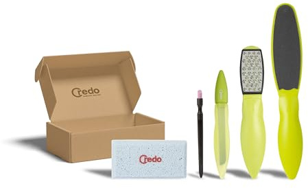 Credo PopArt Soft Care Bundle Fußpflege Set | mit SmartCutter, Pedikürestein, DuoSoft, Keramiknagelfeile & Keramik-Nagelhautentferner | sanfte Fuß- und Nagelpflege im farbigen Design (Grün)