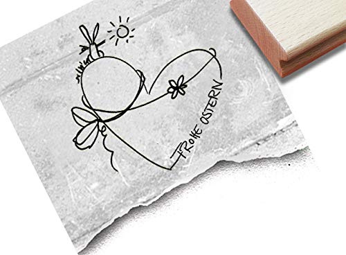 Stempel Osterstempel FROHE OSTERN mit Herz - Textstempel zum Osterfest, Ostergrüße Karten Geschenkanhänger Geschenk Osterdeko - zAcheR-fineT
