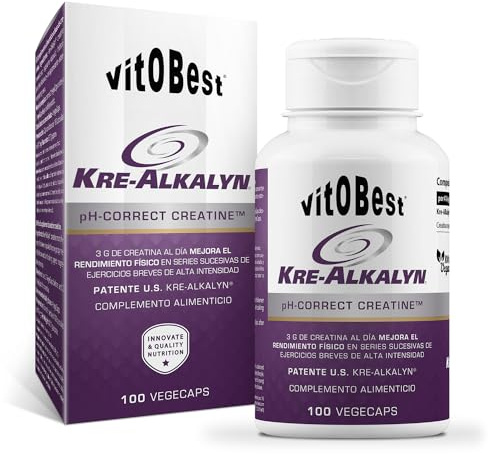 VITOBEST | Creatina Kre-Alkalyn | Ayuda el rendimiento físico en series de ejercicios breves de alta intensidad | Apto para personas celíacas | 100 VegeCaps