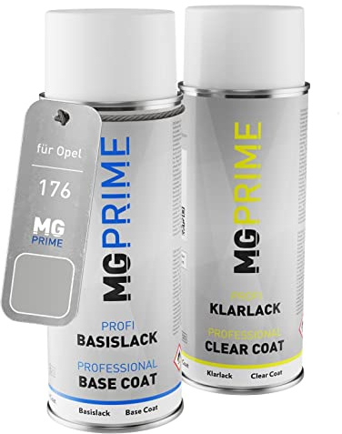 MG PRIME Autolack Set Spraydose für Opel 176 / GAN Argonsilber Metallic +1K | Switch Blade Silver Metallic, Set aus Basislack + Klarlack, Sprühdosen 400ml