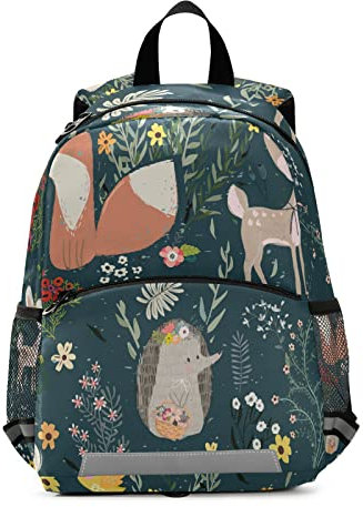 Anantty Kinderrucksack Süß Igel Fuchs Hirsch Kleiner Freund Kindergartenrucksack für 2-6 Jährige Kinder im Kindergarten und Kinderrucksack für die Kita