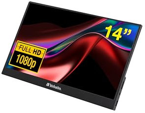 Verbatim PM-14, Portable Monitor, mobiler 14 Full HD Bildschirm für Laptop, Tablet, Smartphone, PS5 oder Nintendo Switch mit USB-A-, USB-C- sowie HDMI-Anschluss, schwarz