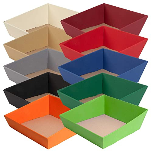 10 x PresentFill® Präsentkorb Quadrat leer ohne Inhalt - Geschenkkorb klein Saphir Blau - Pappe aus umweltfreundlichen 100% Recycling Karton - Made in Germany