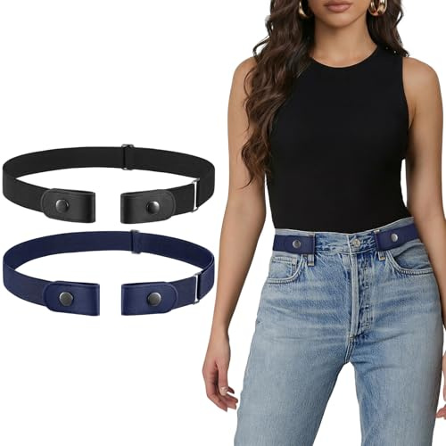 WHIPPY 2 Stücke Schnallenfrei Stretch Elastischer Gürtel Damen Unsichtbarer Gürtel Ohne Schnalle Für Jeans Hosen