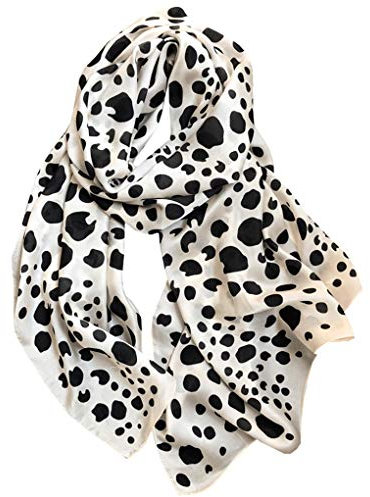 MUSUMI Seidenschal Damen Frühling und Herbst Schwarz und Weiß Polka Dot Cow Pattern Langer Seidenschal Schal Sommer Sonnencreme (Weiß 180 * 65cm)