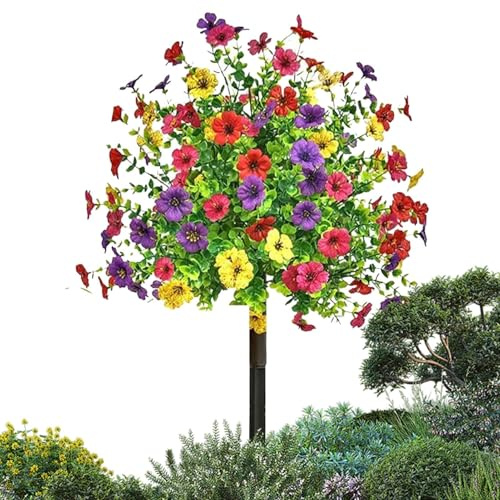 Arbusti artificiali per esterni, arte topiaria per esterni, resistenti ai raggi UV, fiori viola, design colorato, per, cortile, balcone, decorazione esterna anteriore