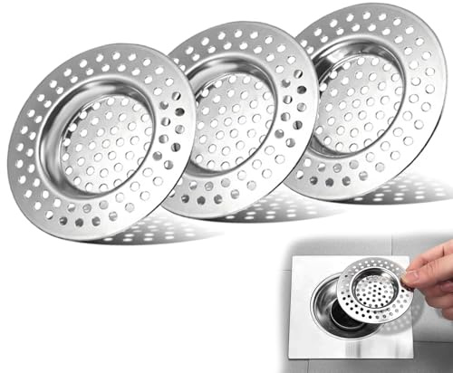 Abflusssieb Dusche Edelstahl 3 Stück - Küchenspülbeckensieb, Löcher Waschbecken Sieb, Haarsieb Dusche, Spülbeckensieb für Küche & Badezimmer, 2.95 / 7.5 cm