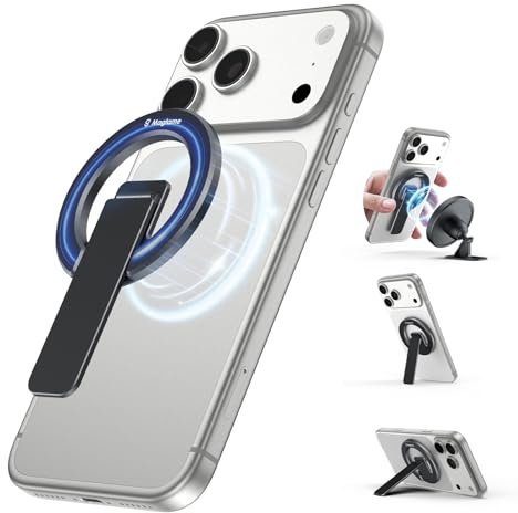 Magtame Magnetisches Telefon Ständer Griff, doppelseitige Starke Magnetisches Schreibtisch Halter für Mag & Safe und Smartphone, Klappbarer Verstellbarer Kickstand Schwarz
