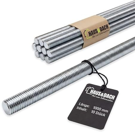 HAUS&DACH Gewindestange M12x1000 mm DIN 975 - Gewindestab für Montage, Bau & Befestigung, Stahl galvanisch verzinkt - 10 Stk.