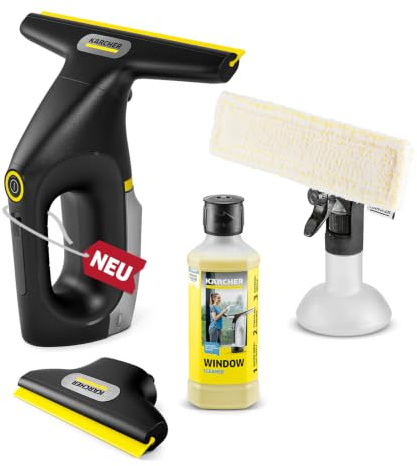 KÄRCHER lavavetri a batteria WV 3 Comfort Precision+ Black, autonomia: 35 min, serbatoio XXL: 200 ml, 2 labbra di aspirazione, flacone spray, gancio per doccia, 500 ml detergente per vetri