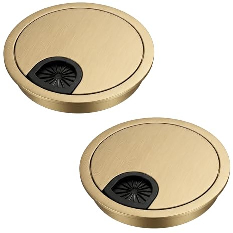 2 Pack 80mm Desk Grommet Kit Computer Desk Cable Grommets | Bronze Desks Hole Covers Round Metal Table Cable Hole Cover Desktop Wire Organizers for Home Office, Brushed