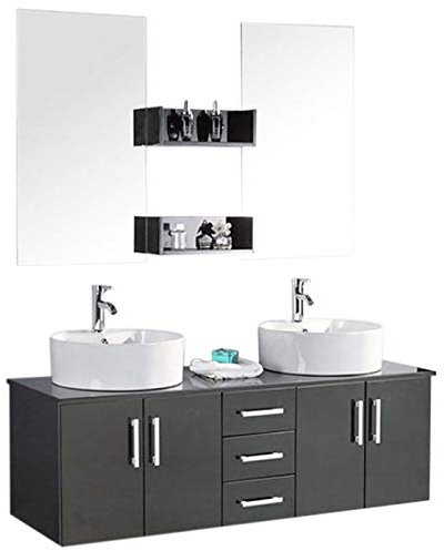grafica ma.ro srl Mobile Bagno ARREDO Bagno 150 CM Butterfly Nero Laccato Doppio LAVABO con RUBINETTI Inclusi
