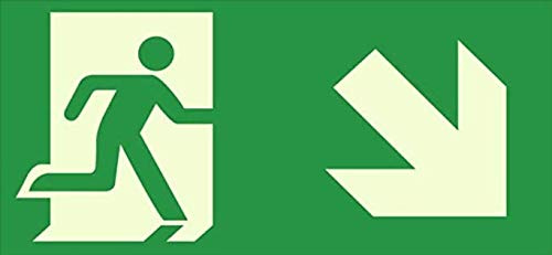 Fluchtweg Notausgang Schild langnachleuchtend Kunststoff Pfeil rechts abwärts, Größe: 300 x 150mm