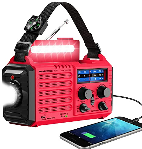 Emergency Weather Radio Solar Hand Crank Battery Operated Portable AM FM Shortwave Radio with NOAA Alert, Flashlight, Reading Lamp, Cellphone Charger,Earphone Jack, SOS Alarm for Home Outdoor Survival