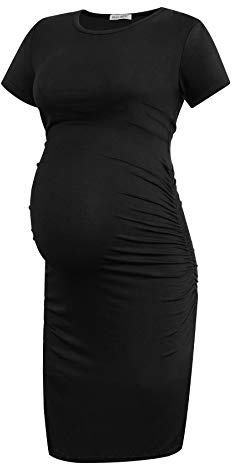 Smallshow Women's Short Sleeve Maternity Dress Ruched Pregnancy Clothes Medium Black