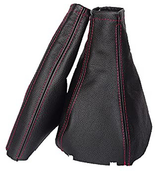 The Tuning-Shop Ltd Schaltsack Handbremsmanschette kompatibel mit Opel Corsa B Leder verschiedene Naht Farbe wählbar (rote Naht)