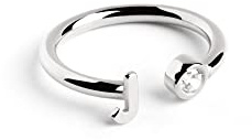 SINGULARU - Anillo Personalizado Letter Diamond Plata - Anillo Ajustable - Plata de Ley 925 con Acabado Baño de Rodio - Talla Unica - Joyas para Mujer - Hecho en España