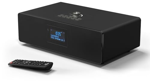 DAB Radio, Bluetooth Speaker, DAB Plus/DAB Radio, FM Radio, Dual Alarm Clock, 20w Stereo Speakers, AUX Input for Headphones (Wooden)