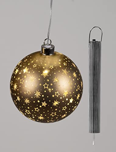 Formano Kugel hängend Deko Braun-Gold mit Timer Weihnachten Dekoration Fenster Schmuck (Deko-Kugel 12 cm)