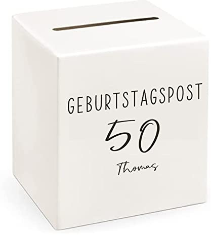 Miss Lovely Personalisierte Geburtstagsbox 50. Geburtstag mit Name – GEBURTSTAGSPOST 50 in Schwarz – Kartenbox für Geldgeschenke & Glückwunschkarten – 24x24x24 cm – Creme (schwarz, 50)