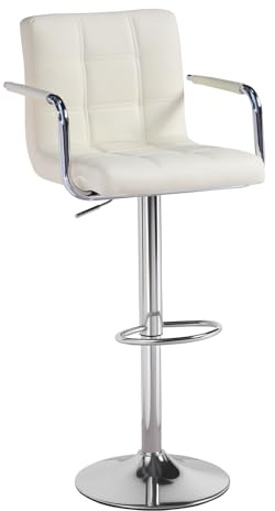 Cuban Bar Chairs with Armrest, Height Adjustable Synthetic Leather 360° Swivel Kitchen Stool with Backrest and Footrest for Breakfast Bar, Counter, Kitchen and Home (Beige)