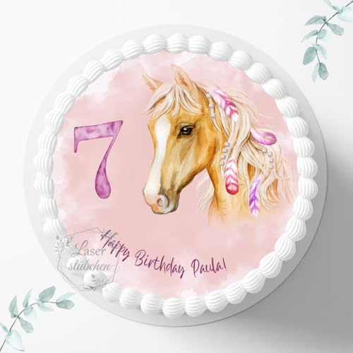 Tortenaufleger Pferd personalisierbar zum Geburtstag, ⌀20cm Zuckerbild, Foto für Torten, Fondant 3022G