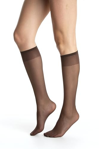 Gi&Gi Calcetines hasta la Rodilla para Mujer, Transparentes, 20 Denier, Talla Única, Multicolor, 6 Pares con Bordes Cómodos (FR/ES, Letras, Talla única, Regular, Regular, MARRÓN)