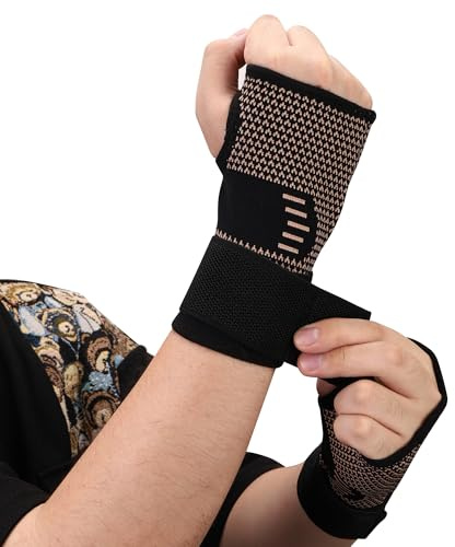 Faletony Handgelenk Bandage 2 Stück Copper Handgelenk Handgelenkschiene Verstellbare Handgelenkstütze mit Klettverschluss Damen und Herren für Sport, Fitness, Krafttraining, Bodybuilding (L)
