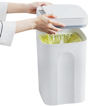 Papelera automática con sensor automático de 16 litros, con sensor inteligente, papelera de reciclaje para oficina y baño, con tapa y función de ruido, color blanco