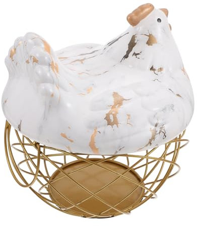 HOLIDYOYO 1pc Hen Form Eisen Tablett Lagerung Korb Weiß Grid Design
