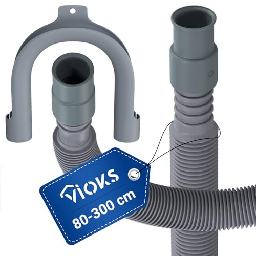 VIOKS Manguera de lavadora extensible 80-300 cm de diámetro 19/22 mm de diámetro + arco de sujeción – Manguera de desagüe flexible para lavadora lavavajillas