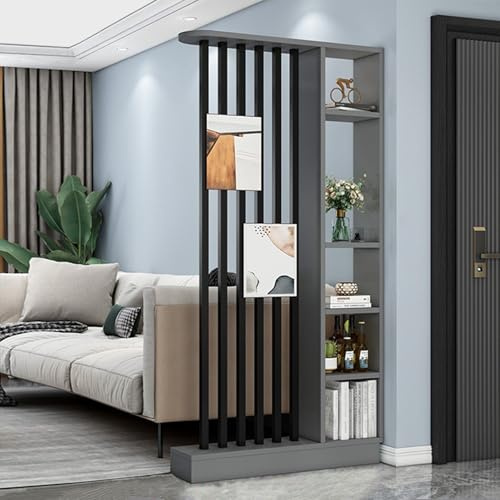 Wall Room Divider Modern Storage Cabinet Display Bookshelf Screen with Shelves Temporary Tall Privacy Panel Partition for Home Office Dorm Floor Ceiling Decorative(Grey-black,100*24*200cm/39*9.5*79in)