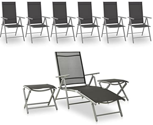 Qnhdfrt Garten Lounge Set 9 teilig Klappbar Schwarz Silber Aluminium Gestell mit Textilene Bezug für Terrasse Balkon und Garten