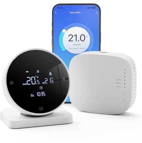 Vaconoff Termostato de Caldera inalámbrico Inteligente con RF Receptor,Termostato Inteligente Wi-Fi Alimentado por batería,programable Diariamente Control App y Voz, Alexa/Google