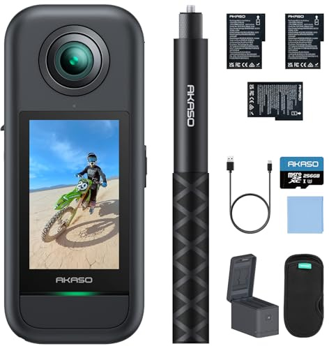 AKASO 360 Weatherproof 360° Action Camera - 5.7K 360 Video with 1/2 48MP Sensors, 72MP 360 Photo, 360-SuperSmooth, Invisible Selfie Stick, 360° Horizon Lock, AI Tracking with 256GB MicroSD Card