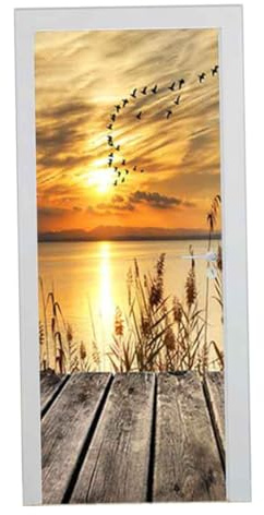 Bemonew Adesivo per Porta Adesivo per Porta Poster Autoadesivo per Tramonto e Alba Carta da Parati Fotografica Rimovibile con Paesaggio 95x215cm